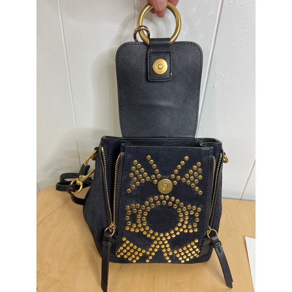 Chloe Rare Navy Blue Suede Gold Studded Faye Mini Backpack/Shoulder Bag - Picture 9 of 11